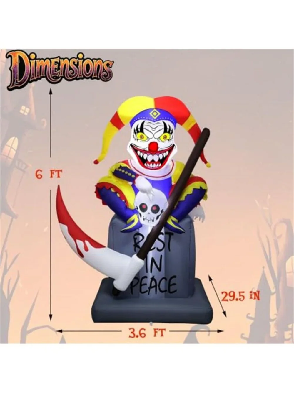 Lulu Home 6FT Halloween Inflatable Tombstone with Clown, White LED Lighted